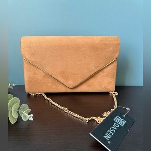 Women Faux Suede Clutch with gold accents
